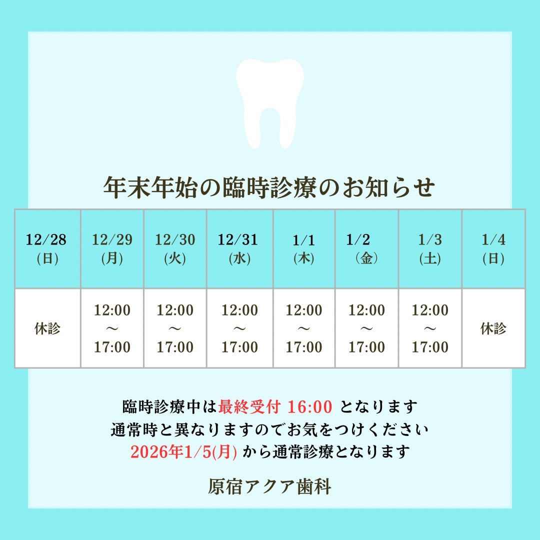年末年始の臨時診療日のお知らせ